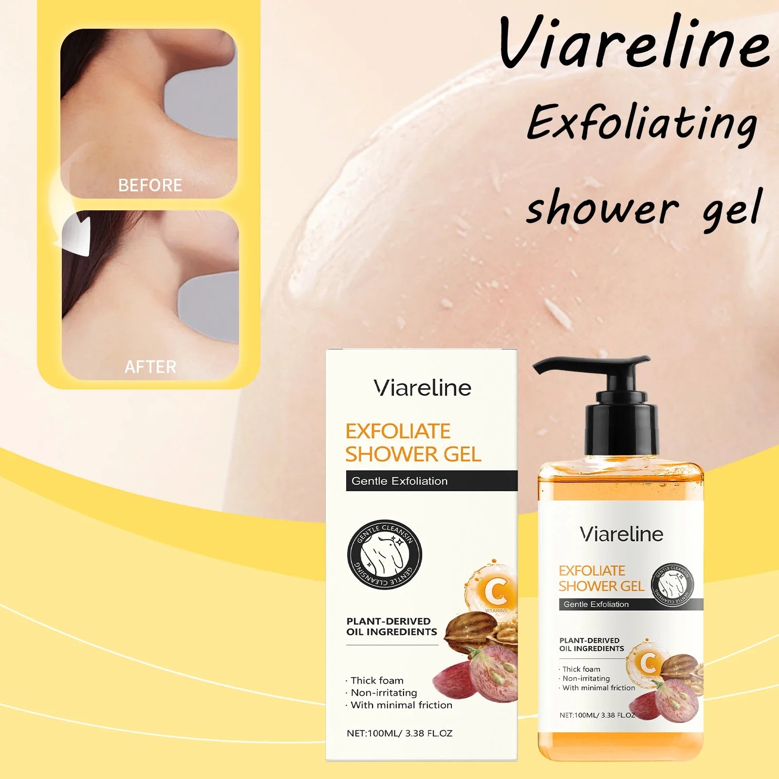 Viareline Exfoliating Body Shower Gel Gentle Remove Dead Skin Improve Roughness Smoothing Moisturizing Shower Gel