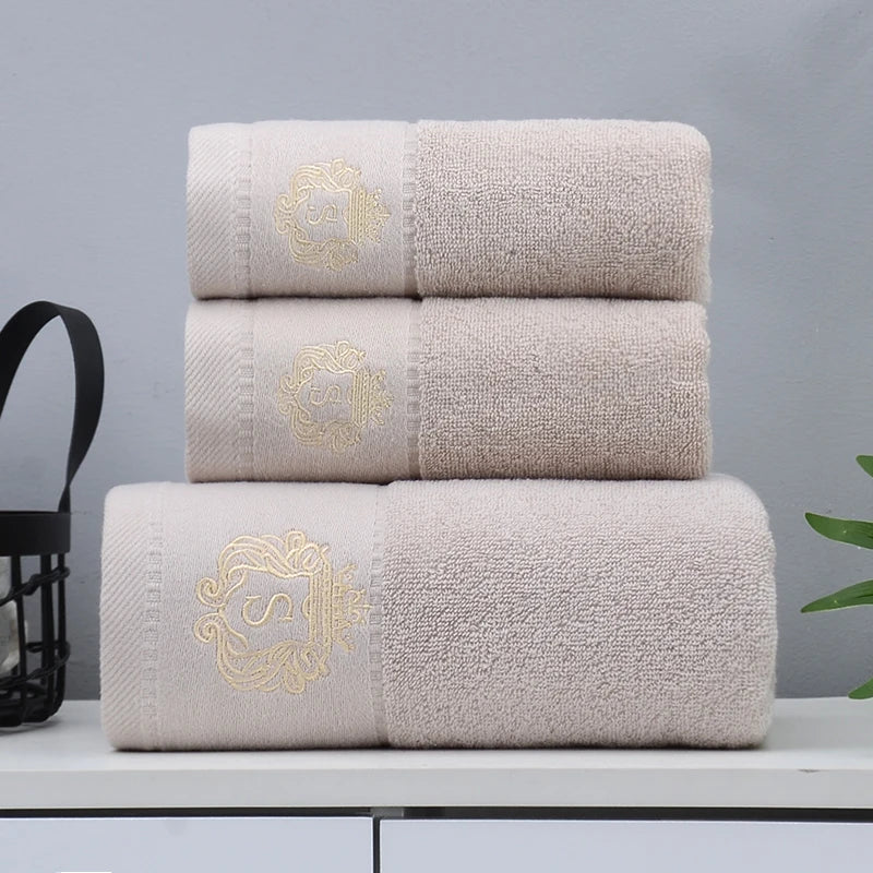 Set of 3 Cotton Bathroom Towels Sets 2pcs Hand Face Towel 35x75cm and 1pcs Big Bath Towels 70X140cm Washcloths Gift Towels