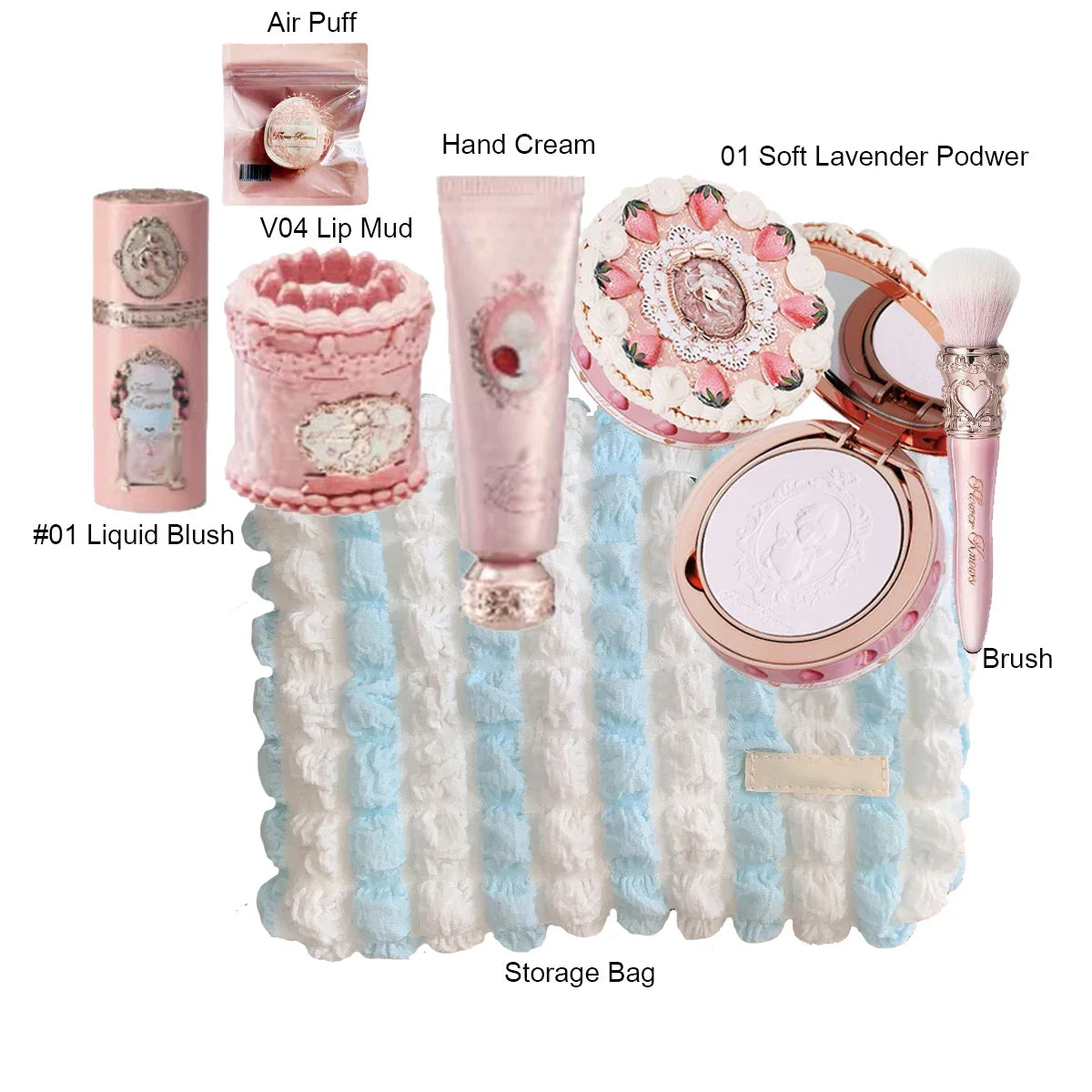 Flower Knows Strawberry Cupid Collection Makeup Kit Full Professional Face Palette Blush Eyeshadow Lip Cream Solid Perfume Sets