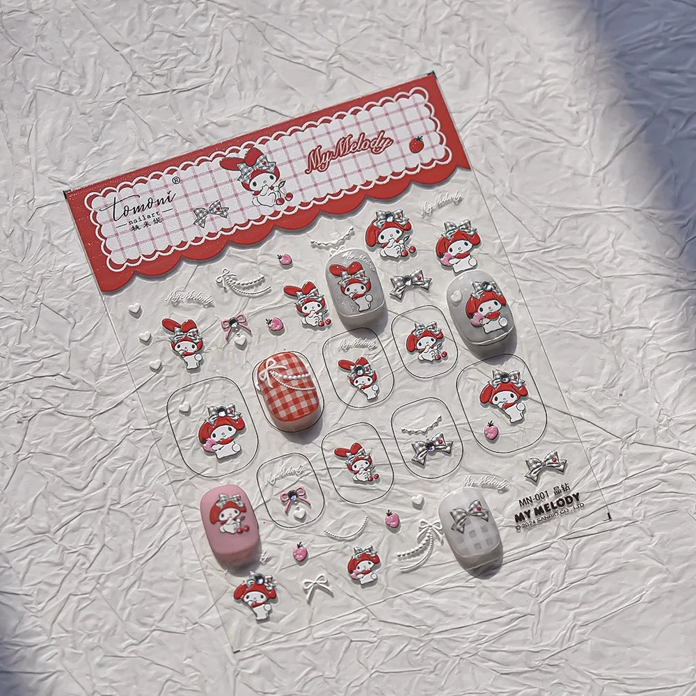 1PCS New Color Laser Hello Kitty Cartoon 5D Nail Stickers Sanrio Cinnamoroll Pochacco Nail Art Supplies DIY Nail Art Stickers
