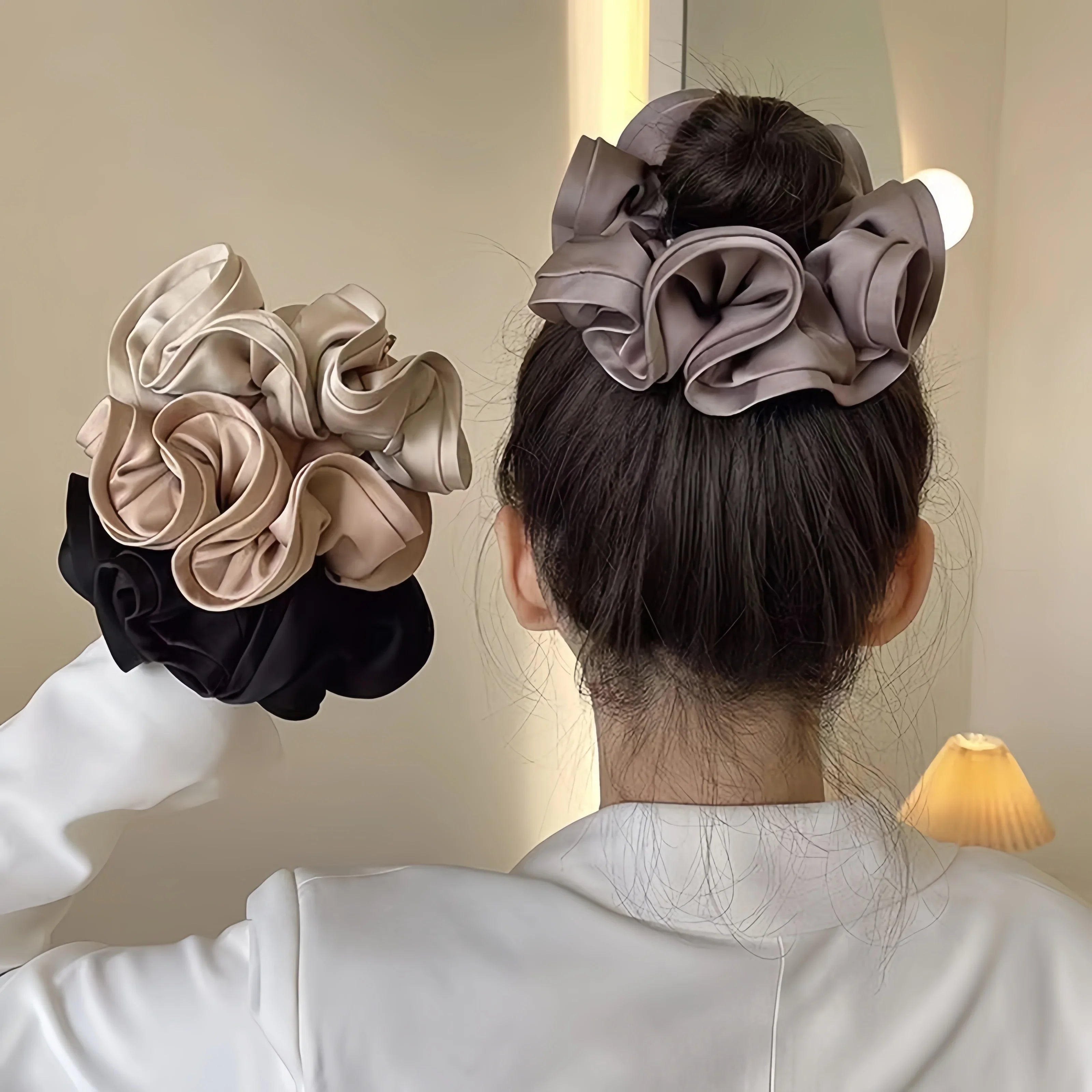 Korean Big Hair Tie Ribbon Scrunchies Satin Elastic Hair Band Bow Women Simple Temperament New Style  Ponytail Hair Accessories