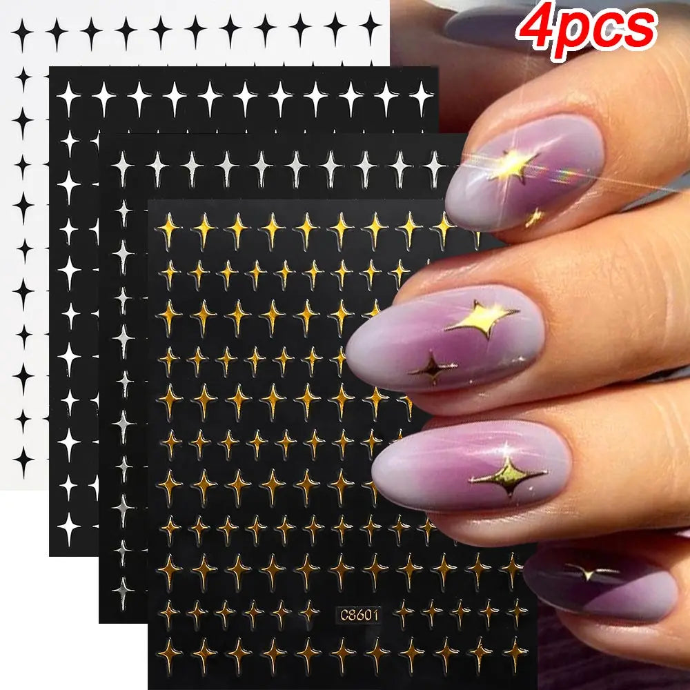 3D Gold/ Silver Star/Sun/Moon Bronzing Nail Art Sticker Laser Star Moon Styles Nail Decal Gold Silver Self-Adhesive Slider 1Pcs