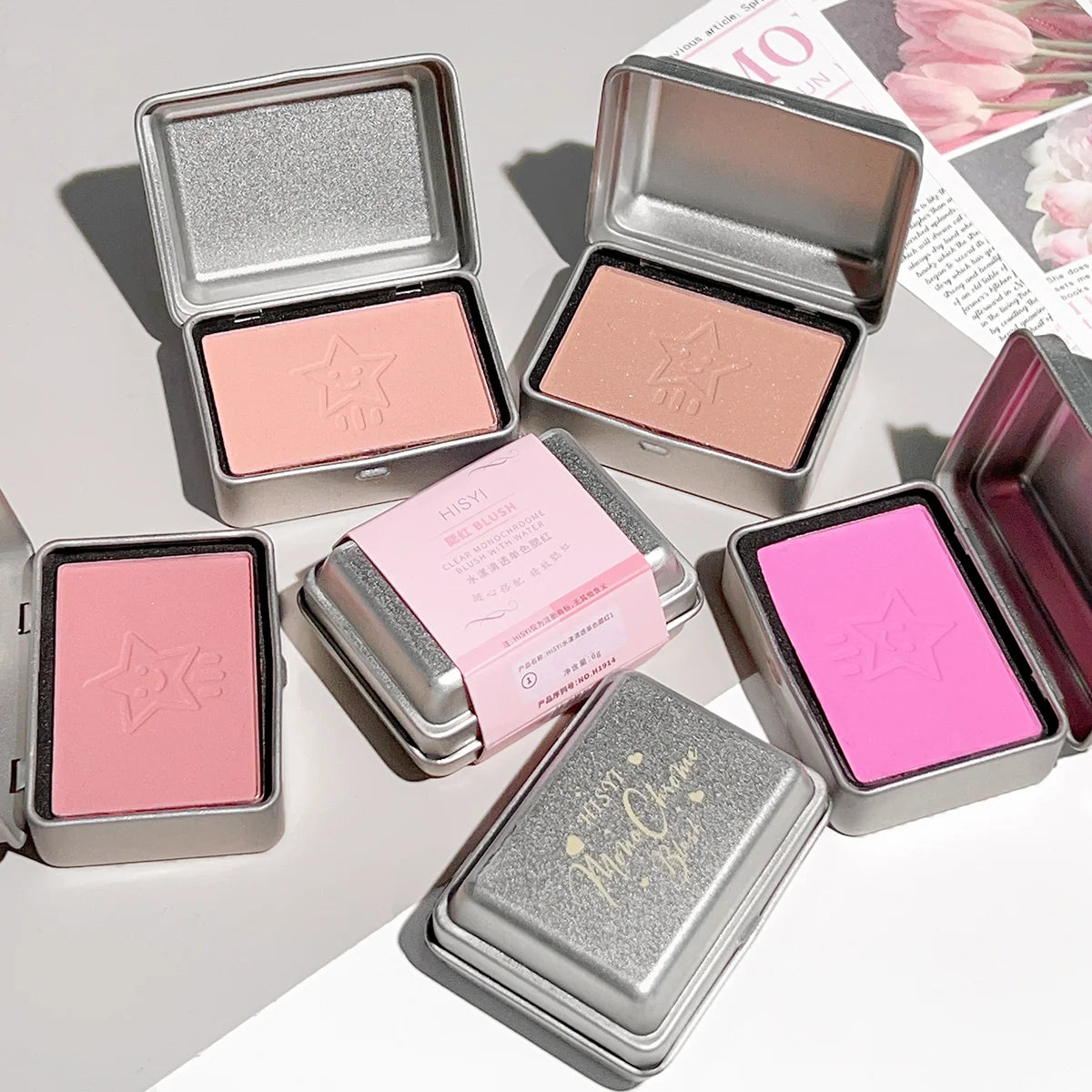 HISYI Matte Blush Palette - A blush palette with waterproof and long-lasting matte effect, medium coverage, and comes with a por