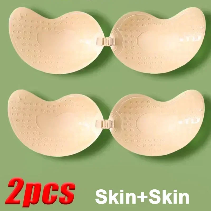 Invisible Push Up Bras Women Backless Strapless Bra Nipple Cover Front Closure Bralette Underwear Silicone Self-Adhesive Bra Pad