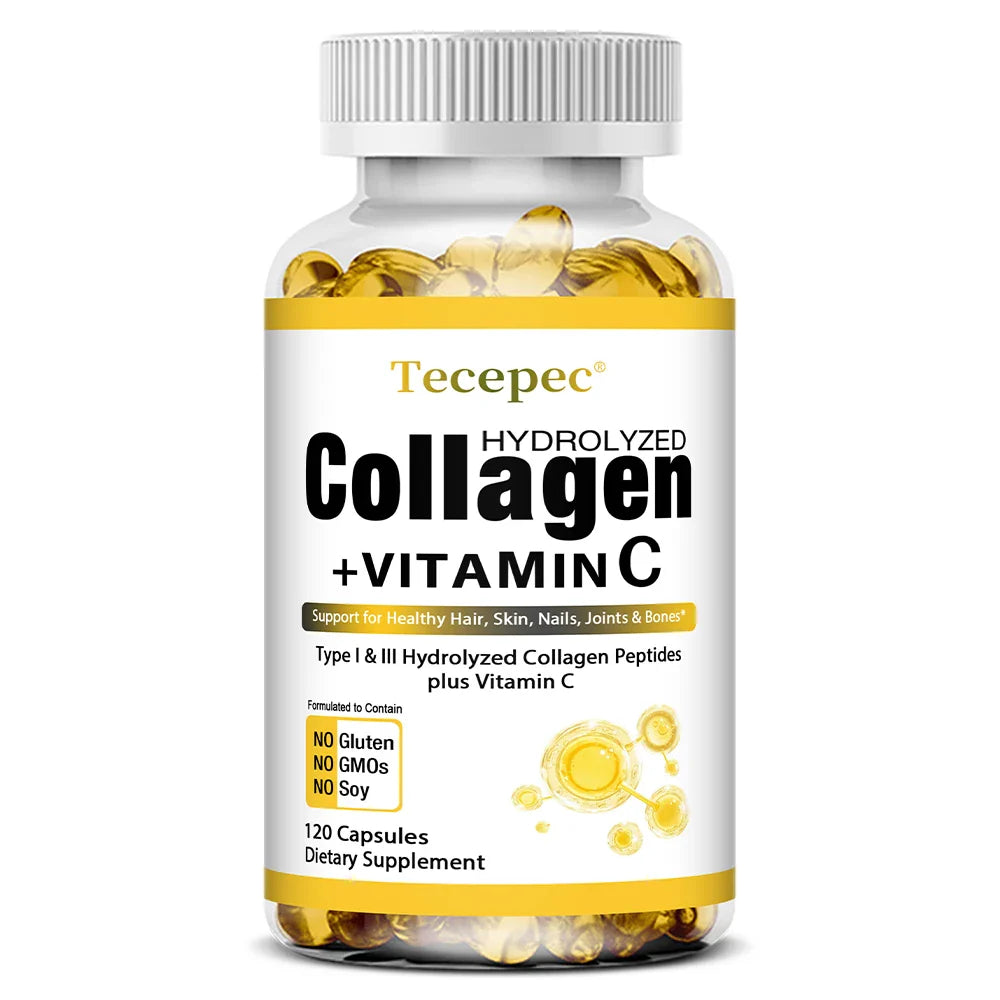Hydrolyzed Collagen Peptides Capsules - with Vitamin C - Support for Healthy Hair, Skin, Nails, Joints & Bones,Antioxidants