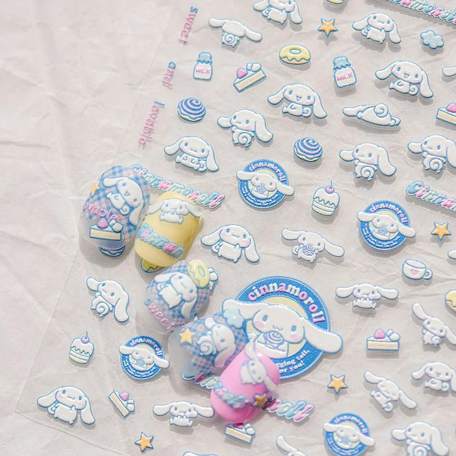 1PCS New Color Laser Hello Kitty Cartoon 5D Nail Stickers Sanrio Cinnamoroll Pochacco Nail Art Supplies DIY Nail Art Stickers