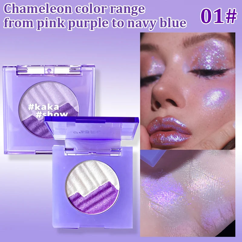 Kakashow Aurora Two-Tone Highlighter Powder, Long-Lasting, Enhances Complexion, Brightens Eye Makeup, Highlighter and Contouring All-In-One Palette, Christmas Gift