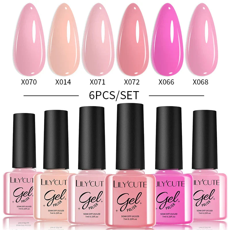 LILYCUTE 6PCs/Set Gel Nail Polish Set Kit Glitter Nail Gel Sequin Vernis Semi Permanent For Manicure Varnish UV LED Nail Art Gel