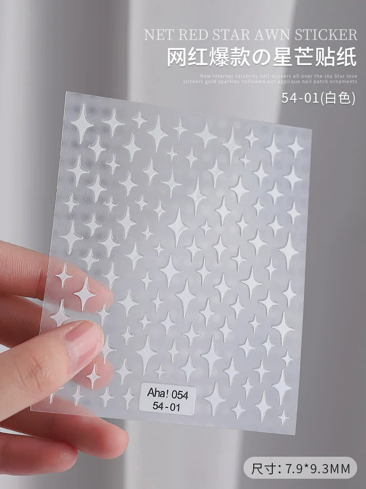 3D Gold Silver Star Nail Art Stickers Black White Crescent Moon Decals Self Adhesive Slider Polish Stickers Manicure Decoration