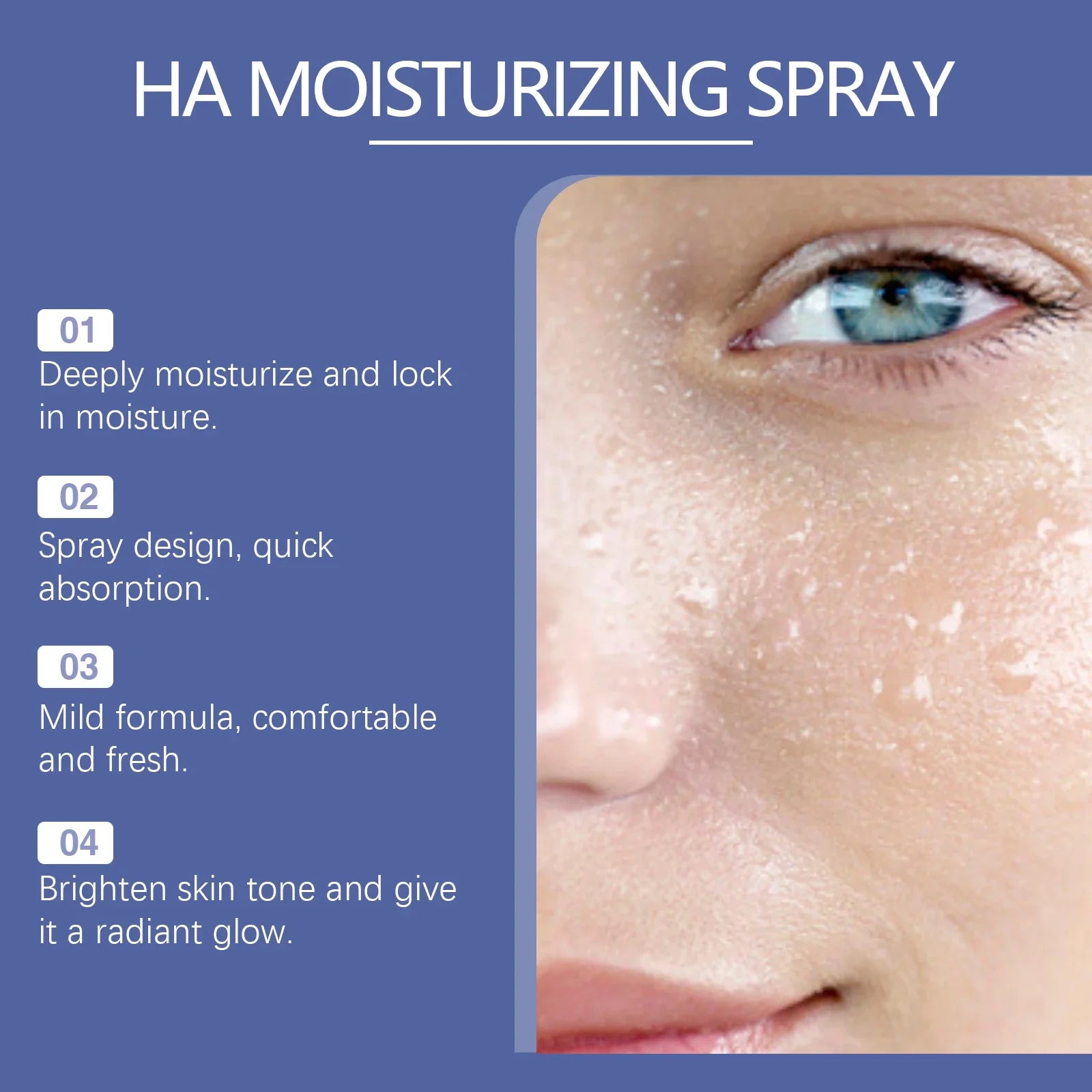 Hyaluronic Acid Moisturizing Spray Refreshing Shrink Pores Firming Skin Smoothing Aloe Vera Extract Nourish Brighten Face Toner