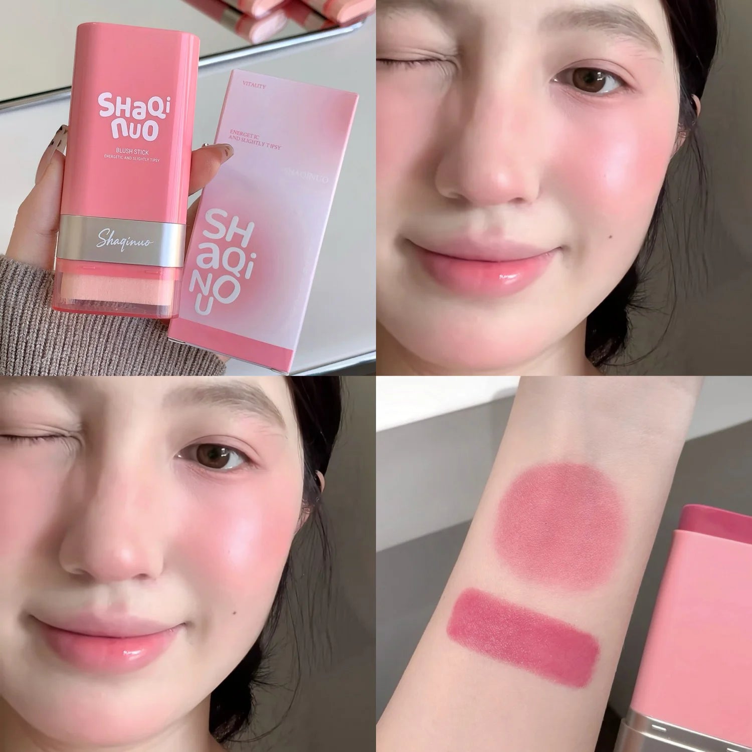 Strawberry Pink Blush Stick Smooth Cheek Tint Korean Make Up Matte Nude Apricot Blusher Cream Brighten Face Rouge Contour Makeup