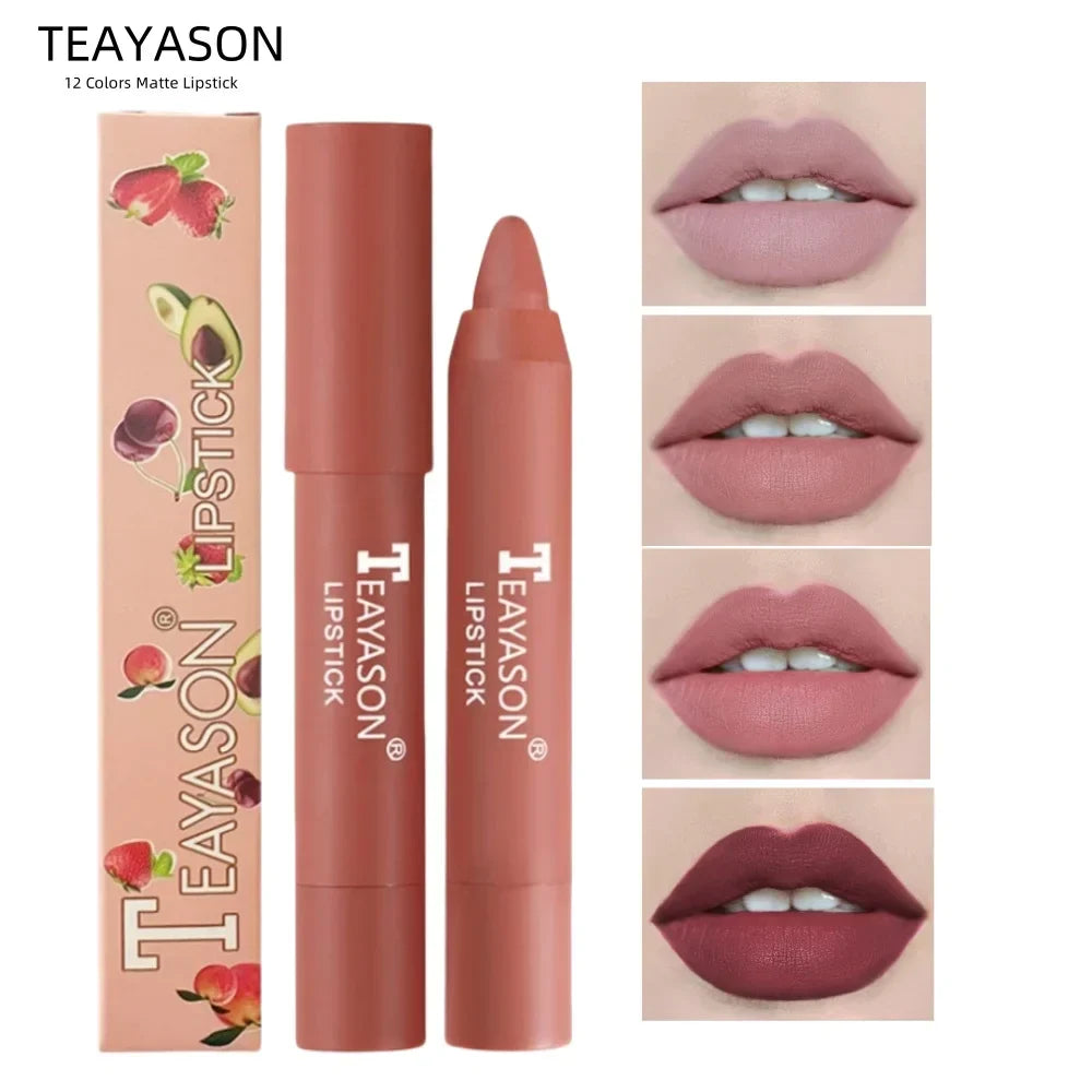 TEAYASON Nude Velvet Matte Lipstick Long Lasting Moisturizing Lip Crayon High Pigment Rotate Lipsticks Pen Woman Cosmetics