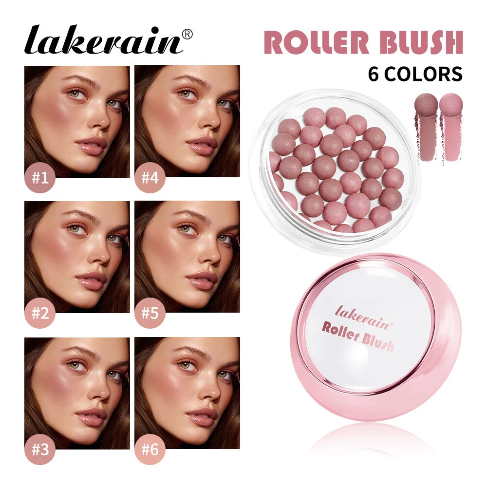 Lakerain Roller Blush Long-lasting Holding Natural Makeup Spherical Appearance Design Powdery Texture Pearlescent Effect Blush