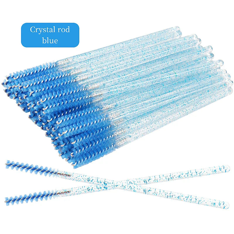NEW 50Pcs Makeup Eyelash Brushes Disposable Crystal Eyebrow brush Diamond Handle Mascara Wand Applicator Lashes Extension Tools