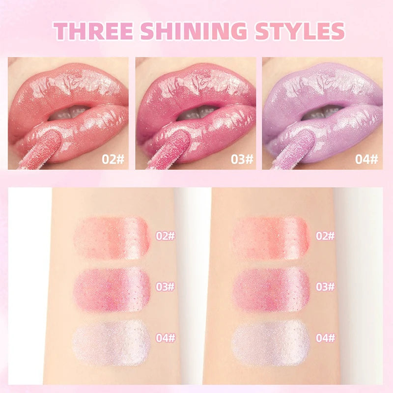 Shimmering Taro Purple Lip Gloss Moisturizing Plumping Gold Sparkle Lip Gloss Glassy Jelly Shine Liquid Lipstick for Sexy Makeup