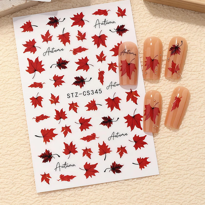 1pcs autumn maple leaf nail art sticker autumn orange yellow autumn leaf nail sticker design slide, used for year-round nail art