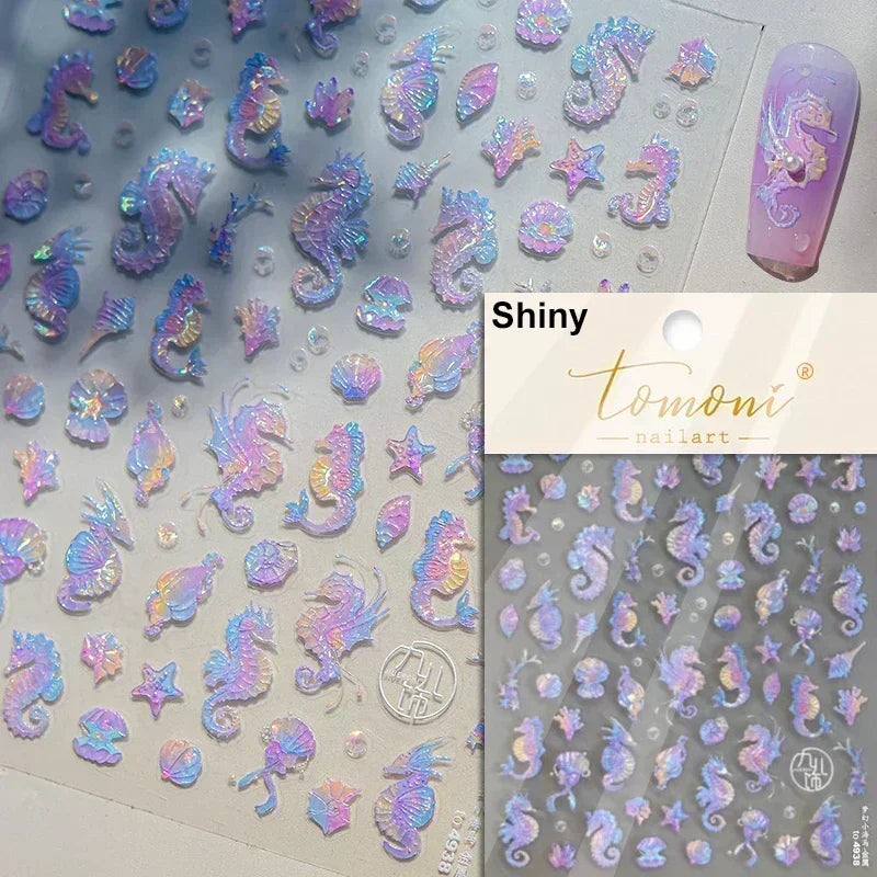 Sea Wave Jellyfish Starfish Conch Shell Dolphin Pearl Summer Beach Goldfish Water Bubble Mermaid Koi INS Nail Art Stickers Decal