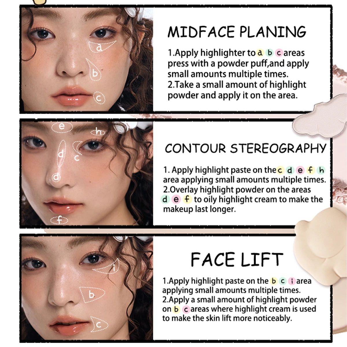 Little ONDINE Duo-Color Highlighter 01,Fine Shimmer Texture,Smooth&Minimal Fallout,Natural Dewy Glow,Face Brightening&Sculpting