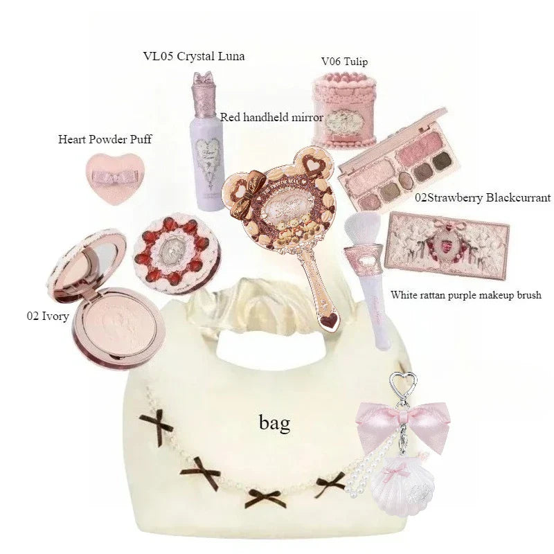 Flower Know Strawberry Cupid Makeup Gif Box Eyeshadow Liquid Cheeks Red Lips Clay Powder 9pcs/ set