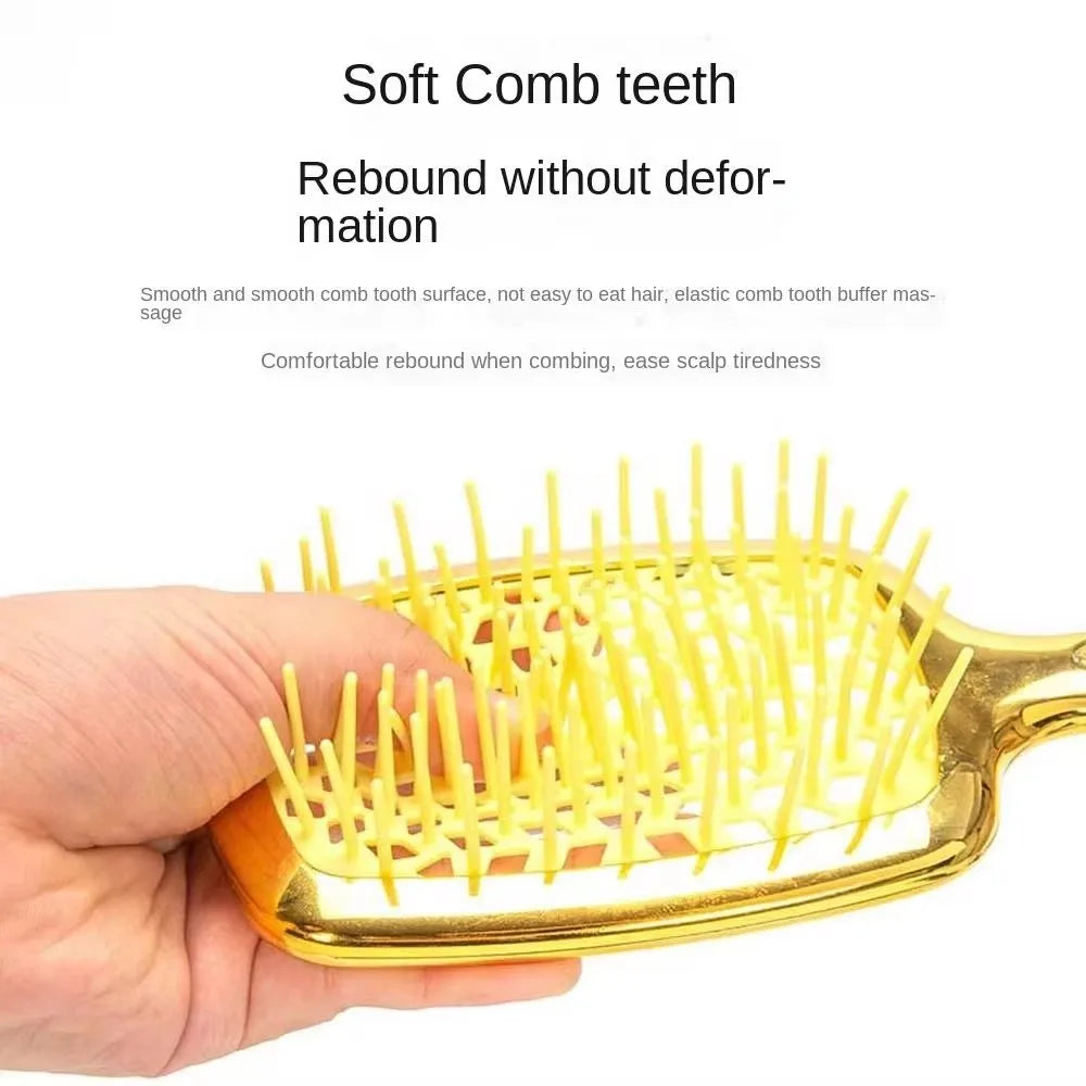 Square Shape Mesh Comb for Hair Fluffy Detangling Scalp Massage Hairbrush Wide Teeth Hollow Brush Salon Barber Gold-plated Comb