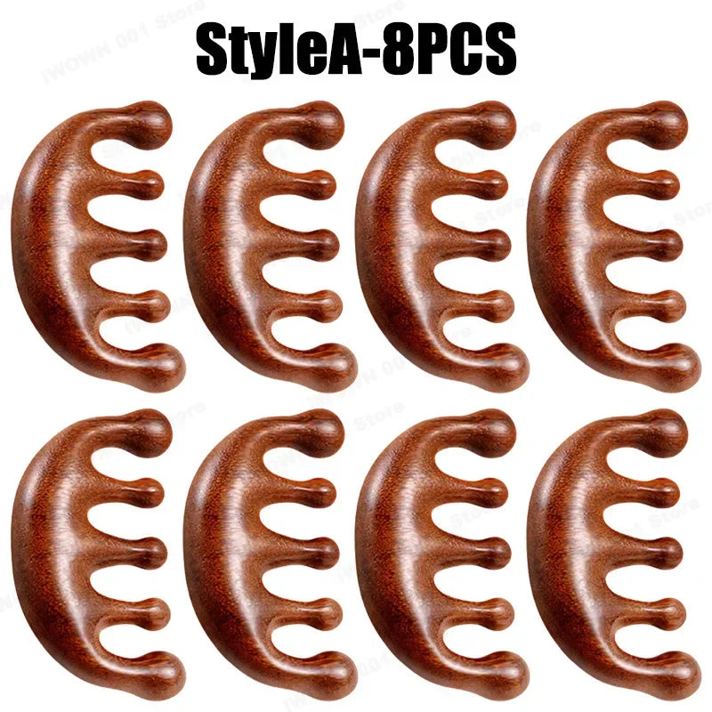 2025 New Natural Sandalwood Head Massage Five Teeth Comb Whale Comb Scalp Scraping Massager Body Massage Tools Neck Massager