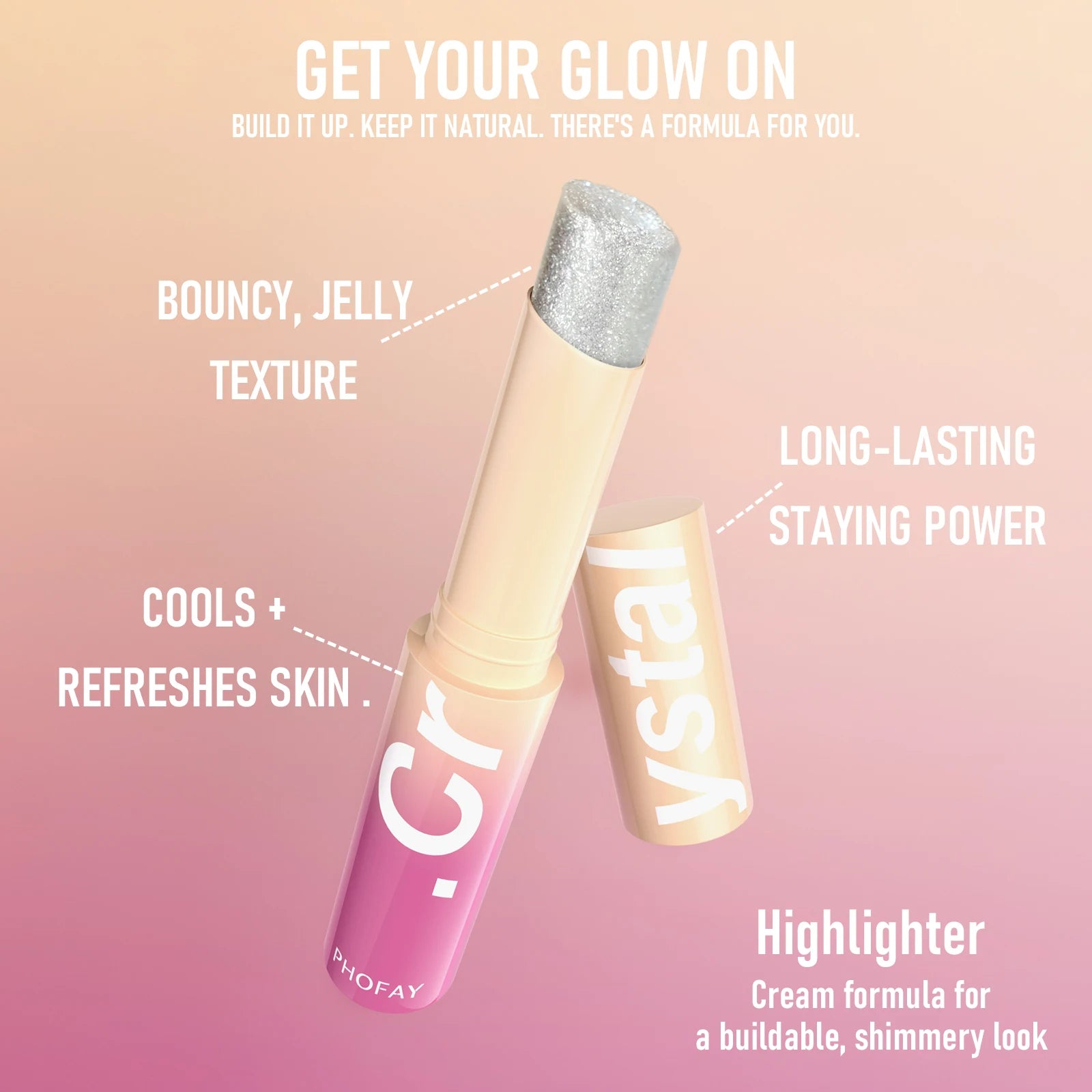 PHOFAY Highlighter Stick - Dewy Finish, Contour & Blush 3-in-1, Natural Glow with Fine Shimmer, Affordable Makeup Stick