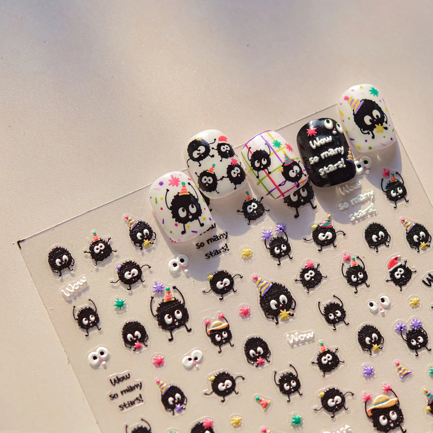 5D Embossed Nail Stickers Japanese-style cColorful Coal Ball Self Adhesive Nail Art Stickers DIY Kawaii Cartoon Manicure Decals