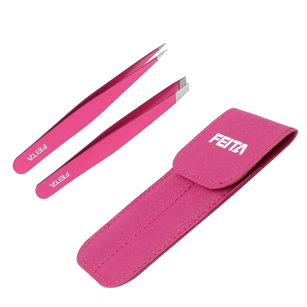 FEITA Professional Eyebrow Tweezers Beauty Fine Hairs Puller Stainless Steel Slanted Brow Clips Removal Makeup Tools for Woman
