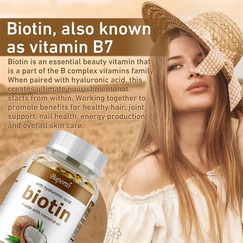 Biotin with Hyaluronic Acid - Hydrates Skin, Soothes Joints, Promotes Healthy Hair and Eyes