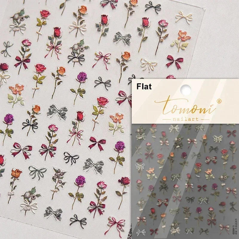 1pcs 5D Glitter Jasmine Flower Nail Stickers Kawaii Embossed Flower Self-Adhesive Nail Art Decorations Decal Manicure Tools DIY