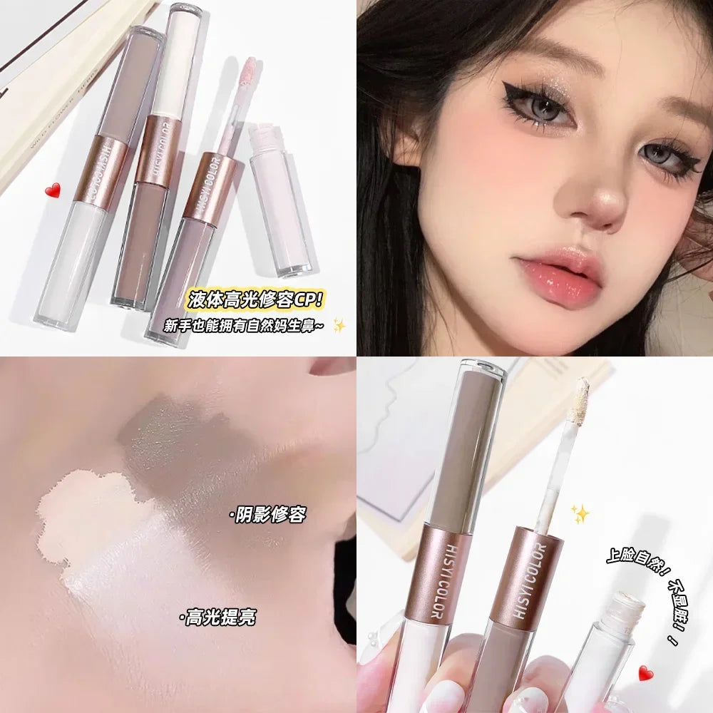 HISYI Dual-End Liquid Highlighter Pen, Skin Brightening & Contouring Stick, Natural Contour, Long-Lasting, Waterproof