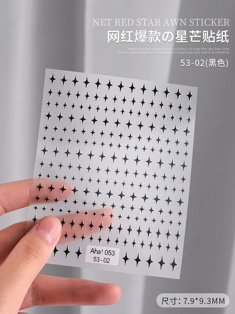 3D Gold Silver Star Nail Art Stickers Black White Crescent Moon Decals Self Adhesive Slider Polish Stickers Manicure Decoration