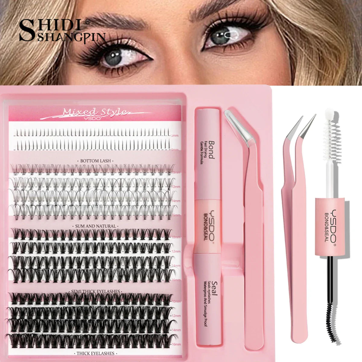 Lash Clusters Set DIY Lashes Extension Kit Individual Eyelash Kit 5-16mm Lash Clusters with Bond and Seal and Lash Applicator