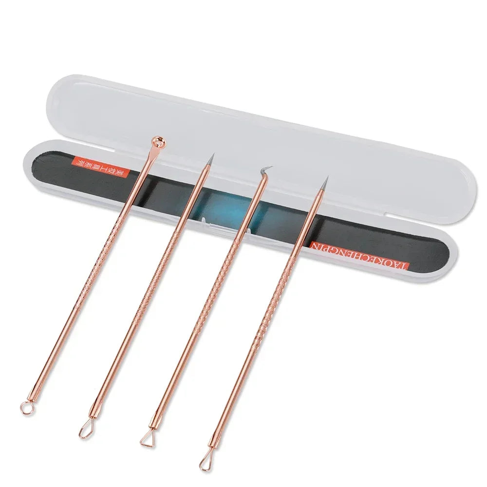 4PCS Acne Blackhead Comedone Black Spot Pimple Blemish Remover Skin Care Women Beauty Acne Treatment Pore Cleanser Needle Hook