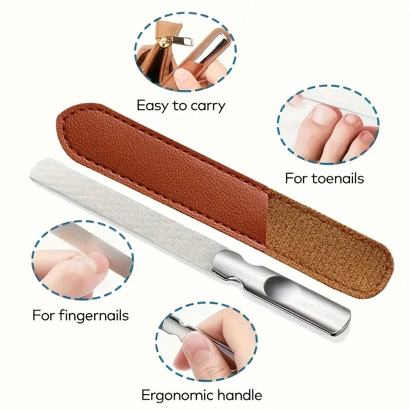Professional Stainless Steel Nail File Double-Sided Heavy Duty & Reusable Manicure Tool for Natural Nails Christmas Gift