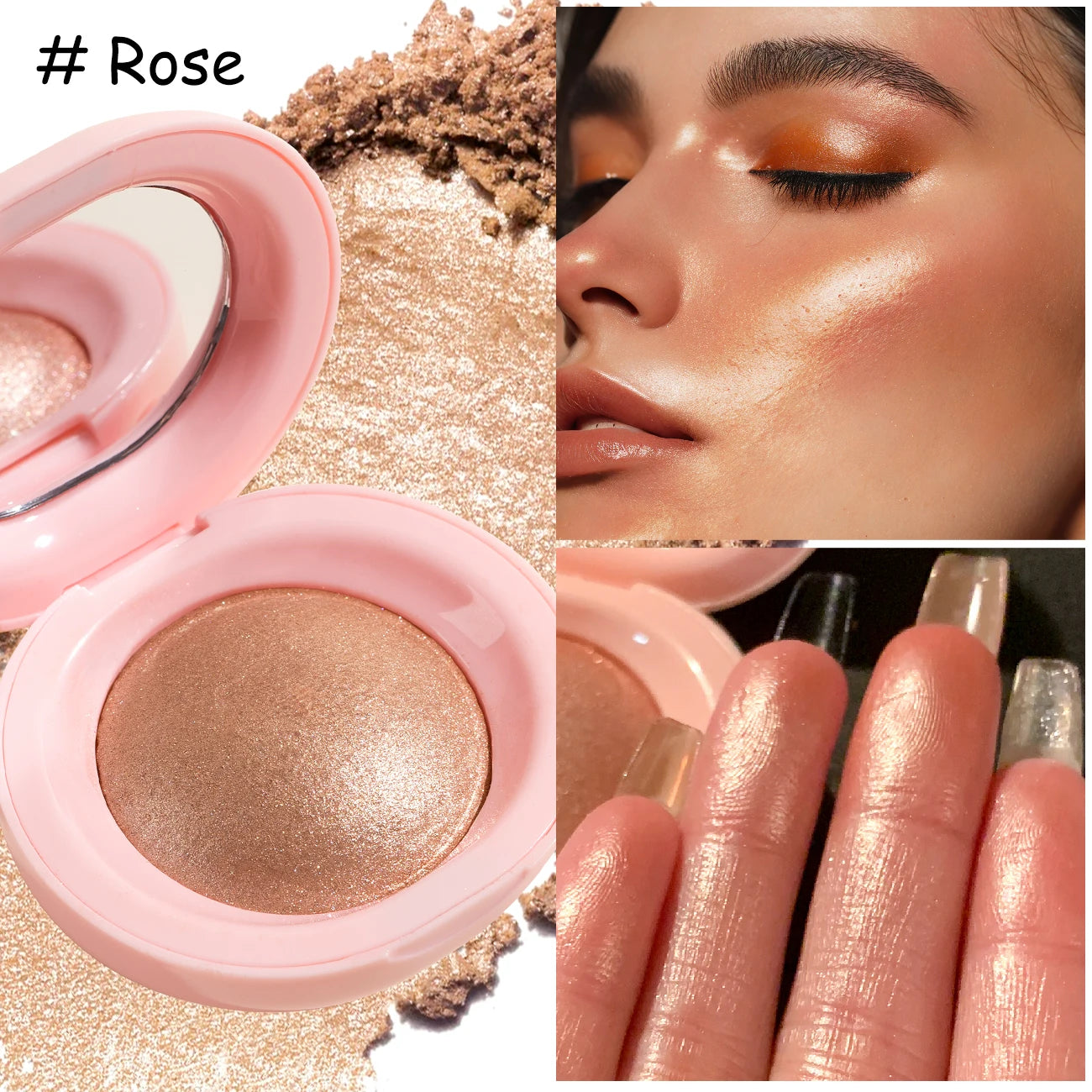 Baked Highlighter Palette Makeup, Long-Wearing Radiant Glitter Eyeshadow, Highly Pigmented Iluminadores Pressed Powder For Girls