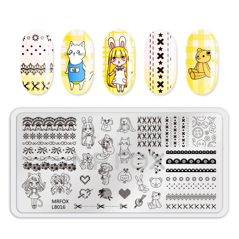 1PCS Bowknot Rectangle Nail Art Stamping Plates Cherry Pattern Stainless Steel Stencils for Nails Stamp Tools Manicure Template