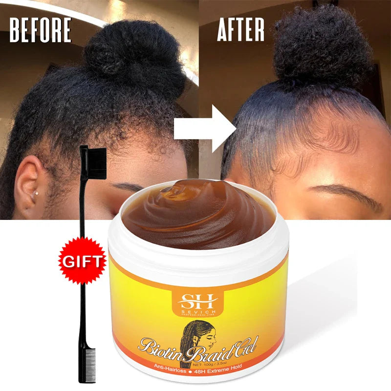 African Biotin Braid gel 100g Edges Control Twist Gel Tames Frizz & Edges Jojoba Oil Styling Braiding Gel Anti Hair Loss Wax，Loc