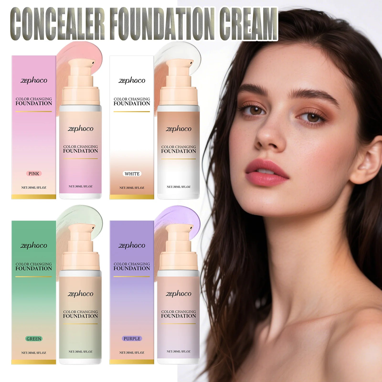 Pink Color Changing Foundation Cream Concealer Makeup Moisturizing Lightweight Cover Skin Imperfections Natural Look zephoco
