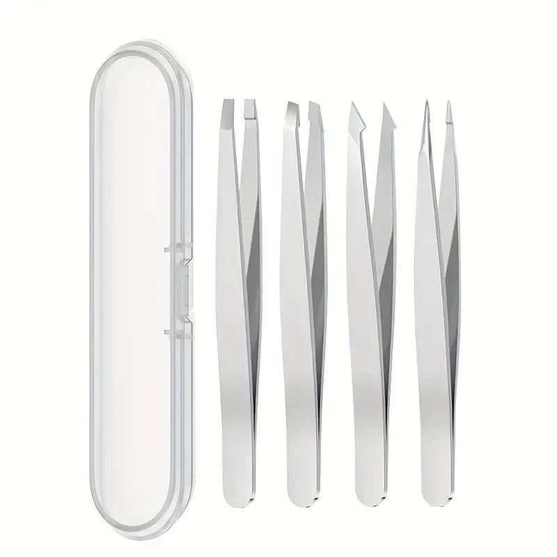 4pcs Professional Tweezers Set Stainless Steel Perfect for Grooming Eyebrow Hair Removal Splinter and Ingrown Hair Removal More