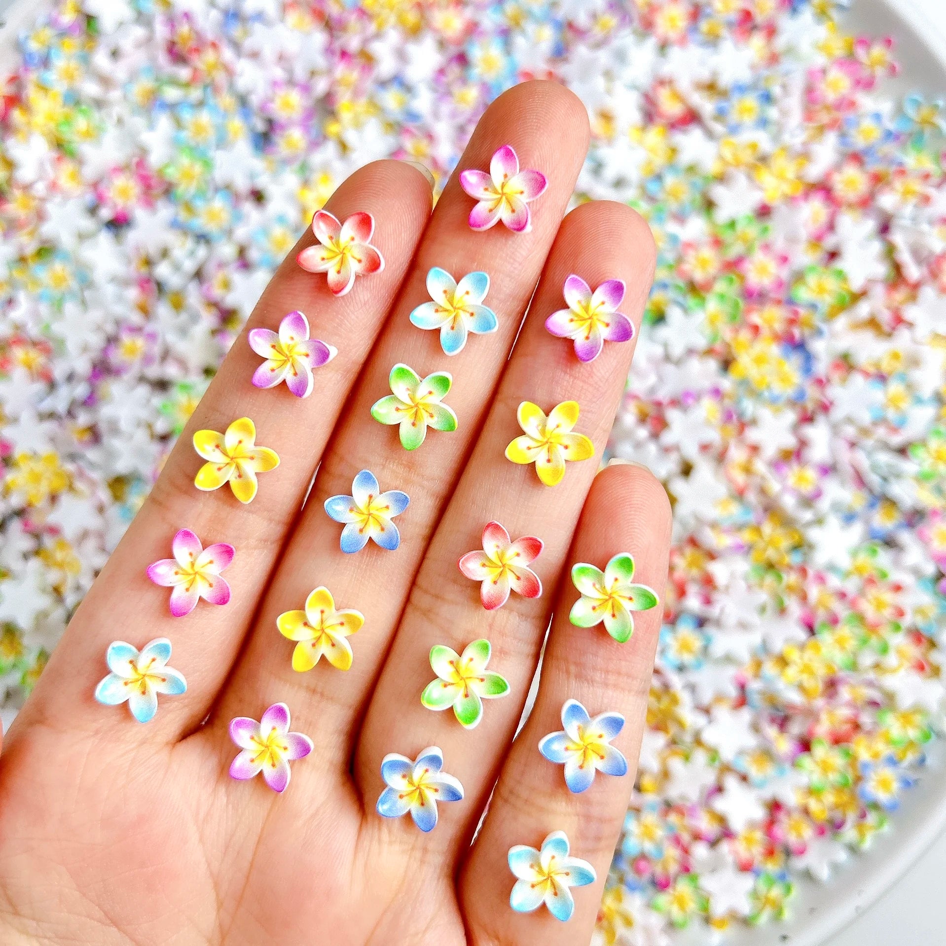 20PCS 3D Novelty Sweet Creative Resin Flowers Nail Charms Gradient Colorful Five Petal Flower Nail Art Decorations for DIY Nails