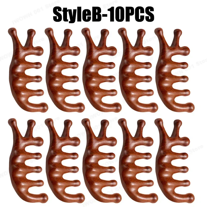 2025 New Natural Sandalwood Head Massage Five Teeth Comb Whale Comb Scalp Scraping Massager Body Massage Tools Neck Massager