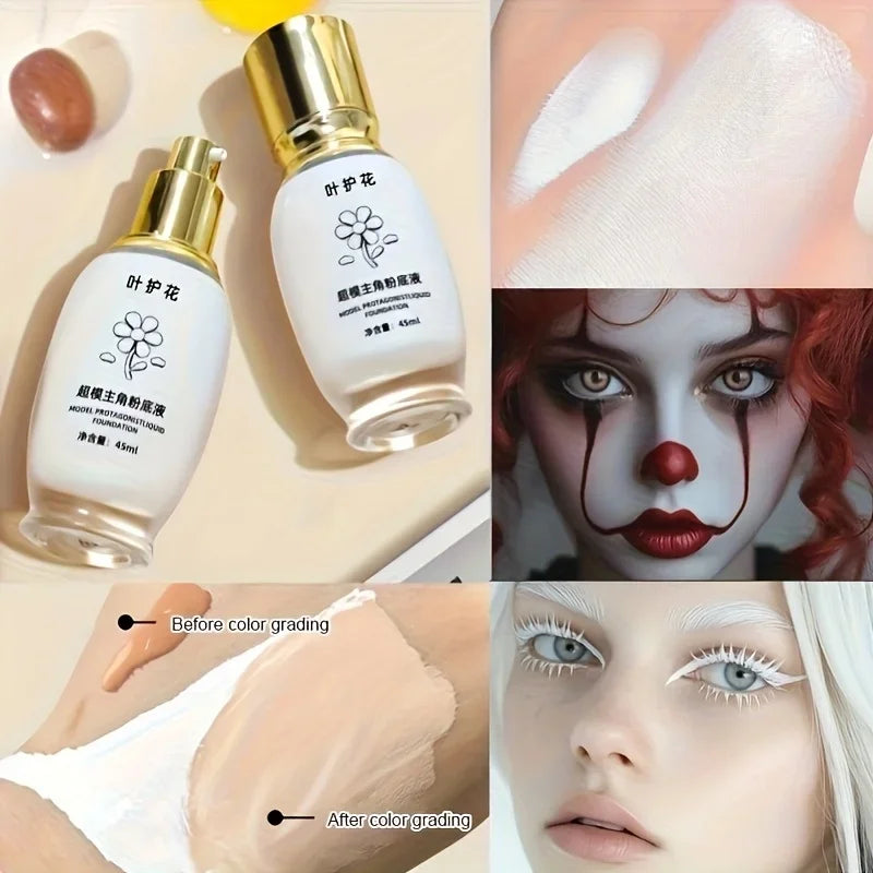 45ML Pure White Liquid Foundation - Long-Lasting Concealer Mixable Adjuster for Lighten & Brighten Cos Stage Makeup