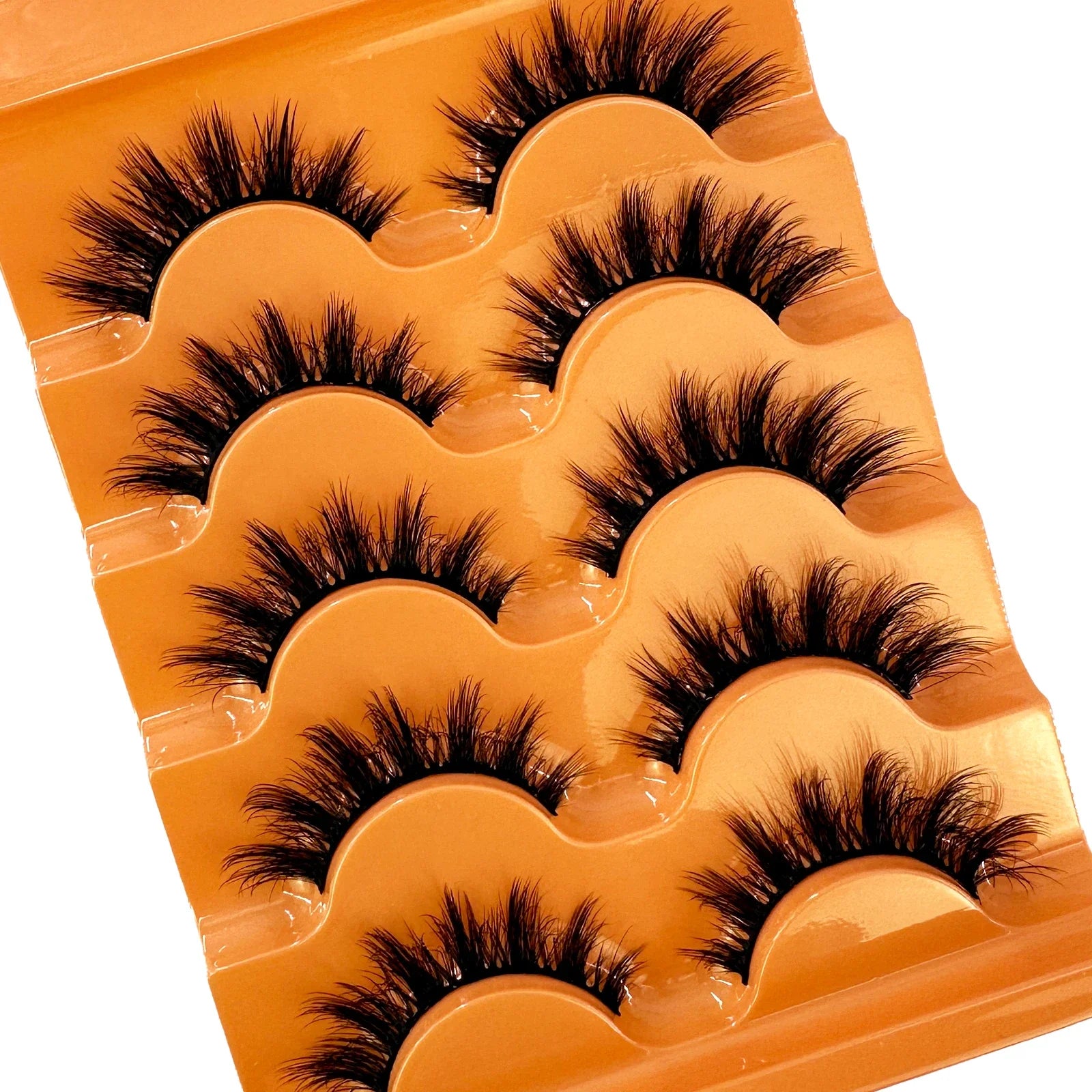 New Cat Eye Lashes 5D Fluffy Faux Mink Lashes 8D Volume Wispy Long Lashes Fake Eyelash Russian Strips 5 Pairs Pack Makeup