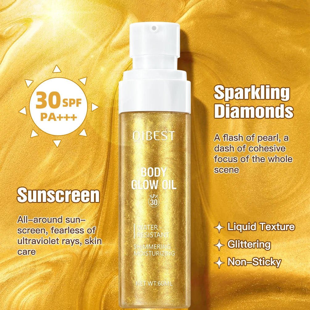 Body Shimmer Oil Liquid Highlighter Long Lasting Sequin Illuminating Moisturizing Highlight Facial Contour Brightening Makeup