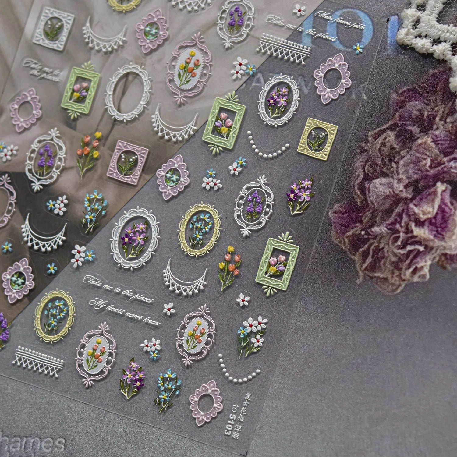 Elegant Flowers Nail Art Stickers 5D Crystal Diamond Nails Decorations Stickers Tassel White Pear Blossom DlY Autumn Nail Decals