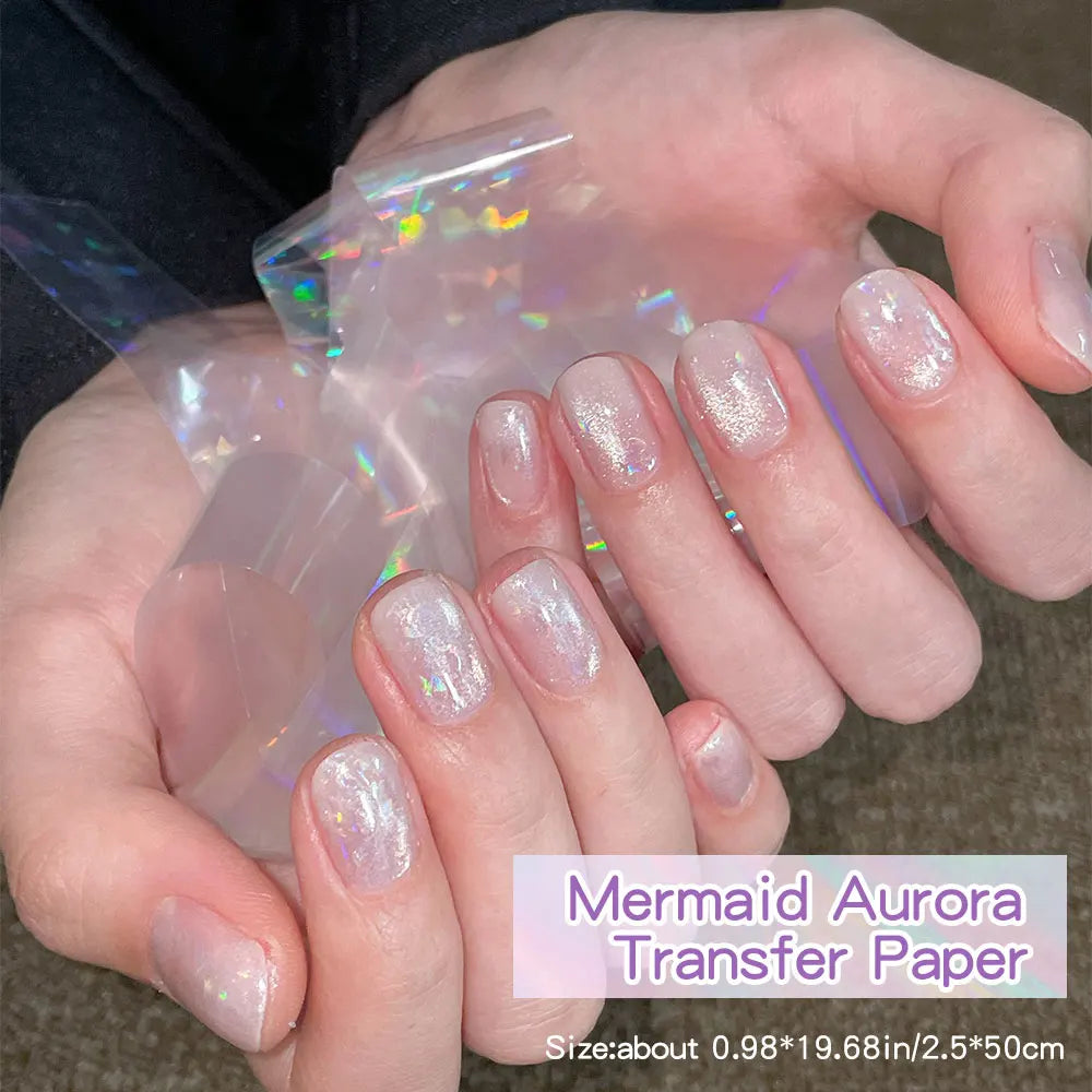 10Rolls  Iridescent Mermaid Aurora Nail Transfer Paper 50x4cm Nail Art Foil  Adhesive Nail art Decoration DIY Nail Supplies