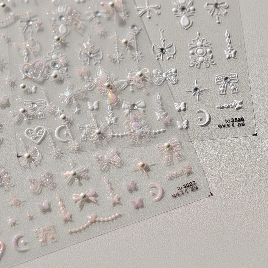 1pcs Crystal Diamond Nail Stickers 5D Laser Bowknot Star Moon Pearl Totem Heart 3D Adhesive Japanese Nail Art Decoration Sticker