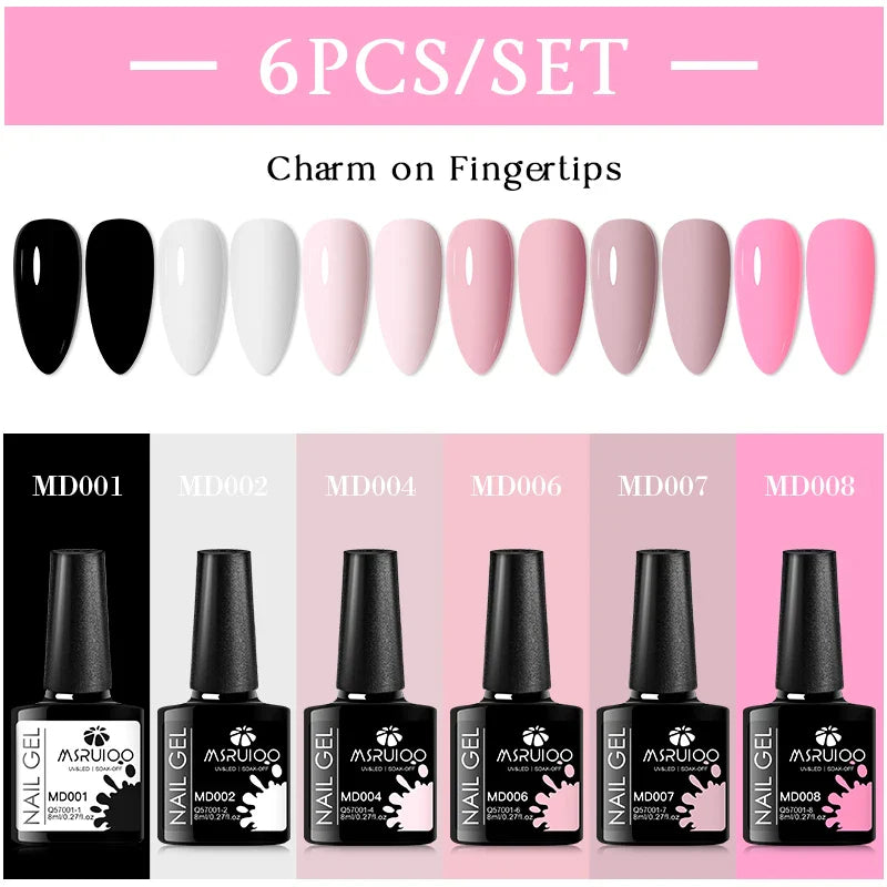 MSRUIOO 6Pcs/Set Colorful Gel Nail Polish Nail Supplies Semi Permanent Soak Off Nail Art Gel Varnish Manicure For Nails
