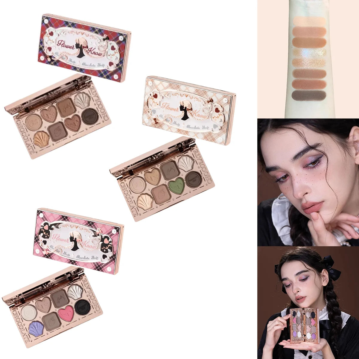 Flower Knows Chocolate Wonder-Shop 8-Color Eyeshadow Palette Matte Shimmer Waterproof Highly Pigmented Long Lasting Makeup